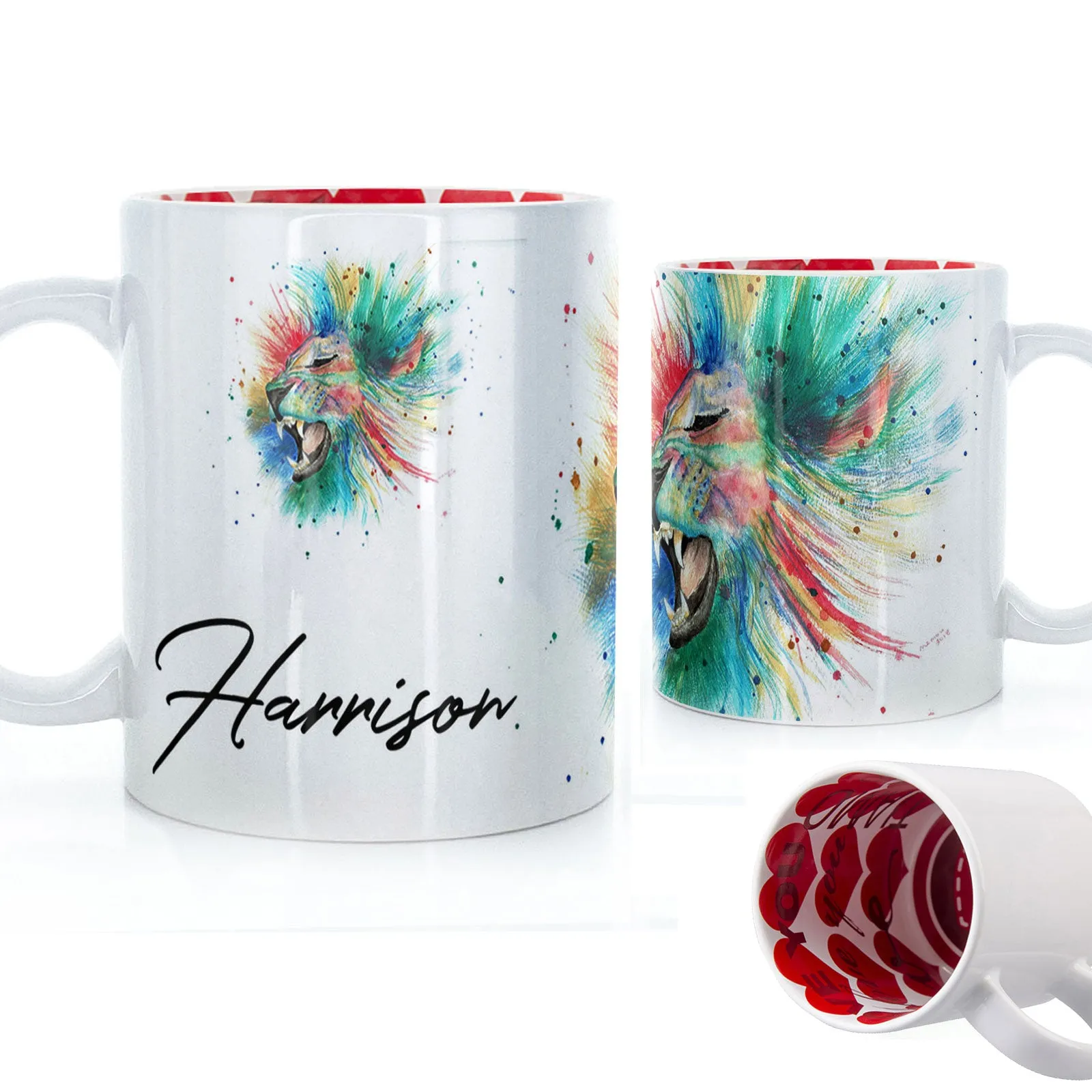 Personalised Mug with Stylish Text and Rainbow Lion