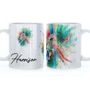 Personalised Mug with Stylish Text and Rainbow Lion