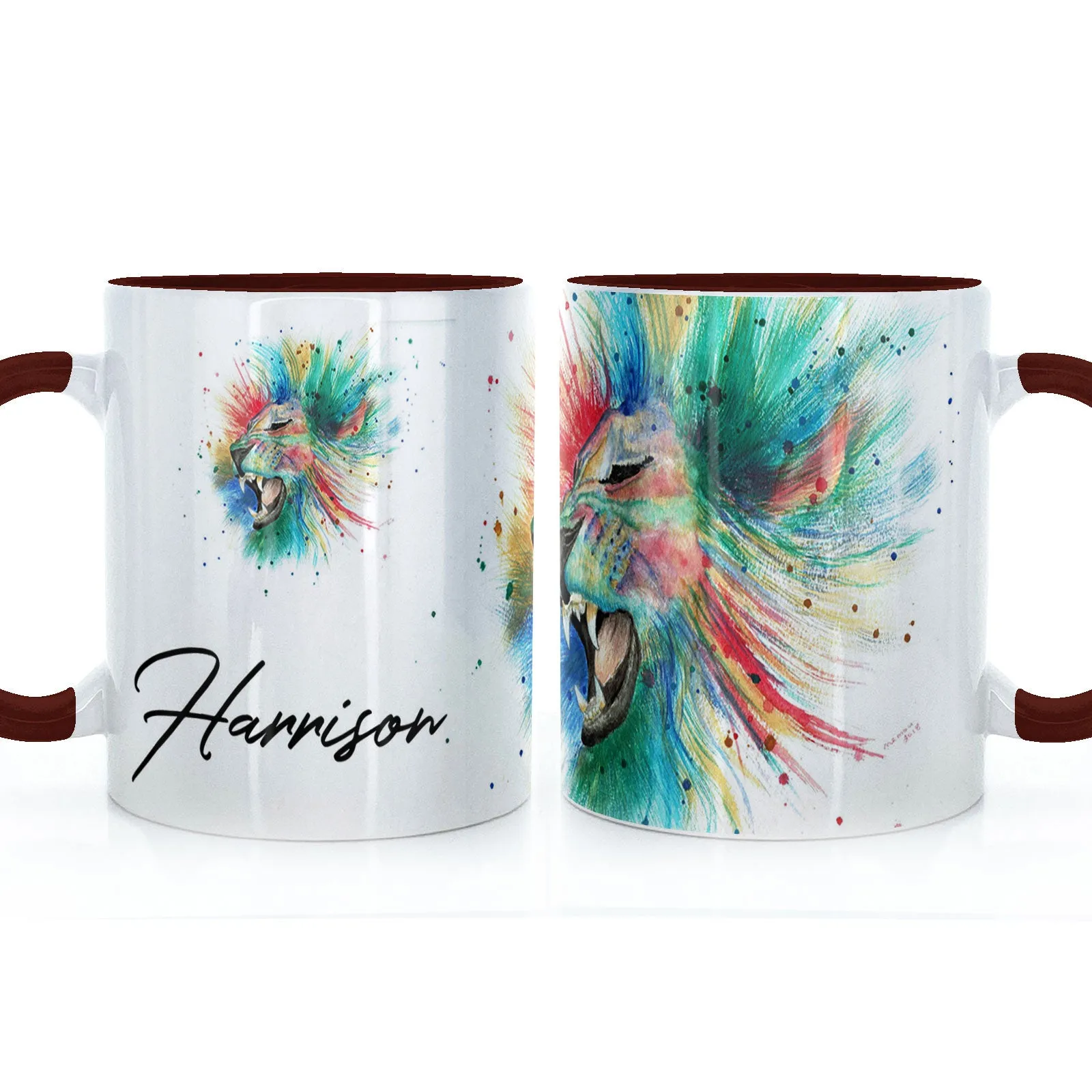 Personalised Mug with Stylish Text and Rainbow Lion