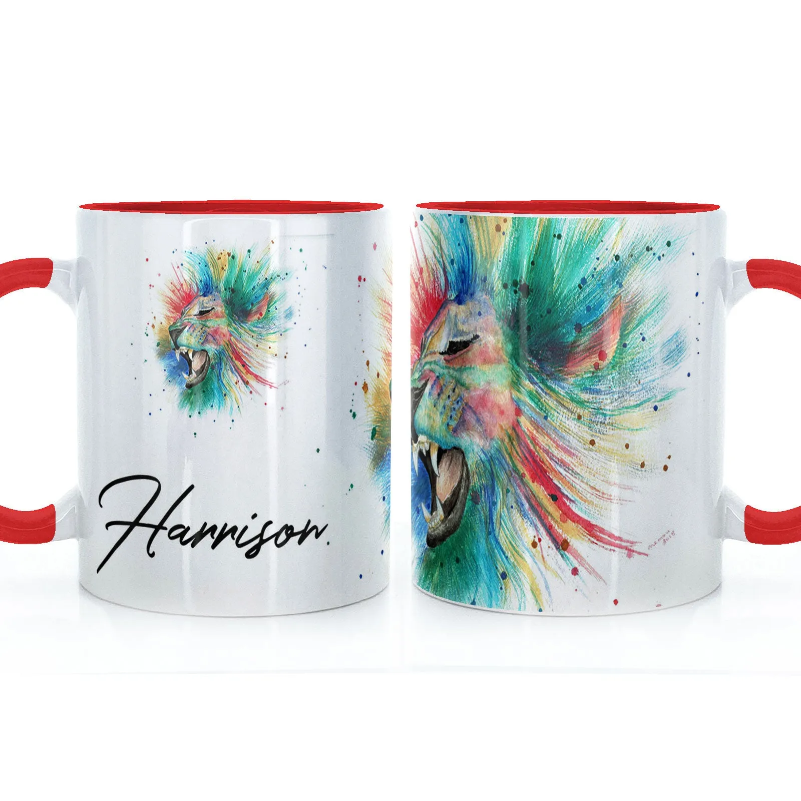 Personalised Mug with Stylish Text and Rainbow Lion