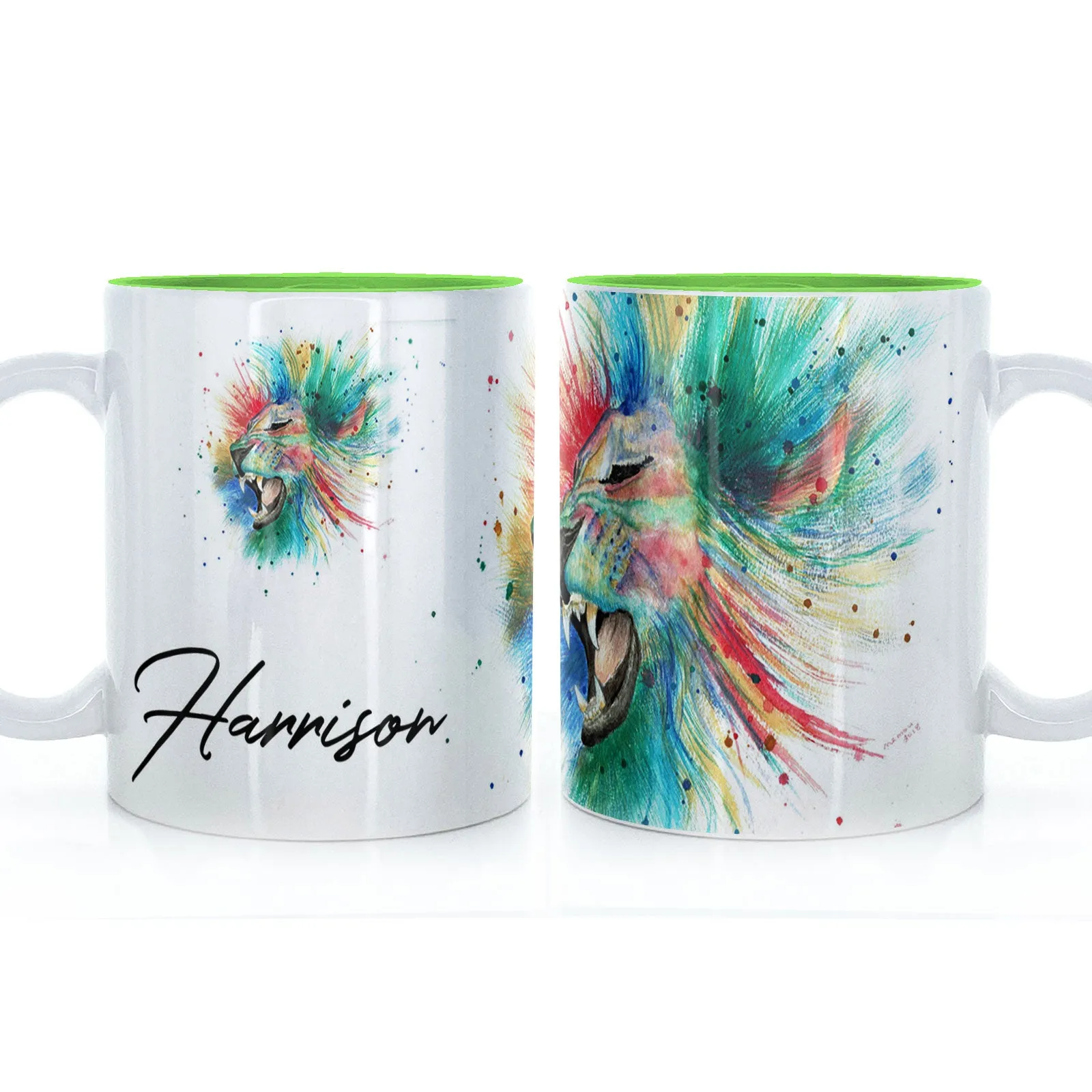 Personalised Mug with Stylish Text and Rainbow Lion