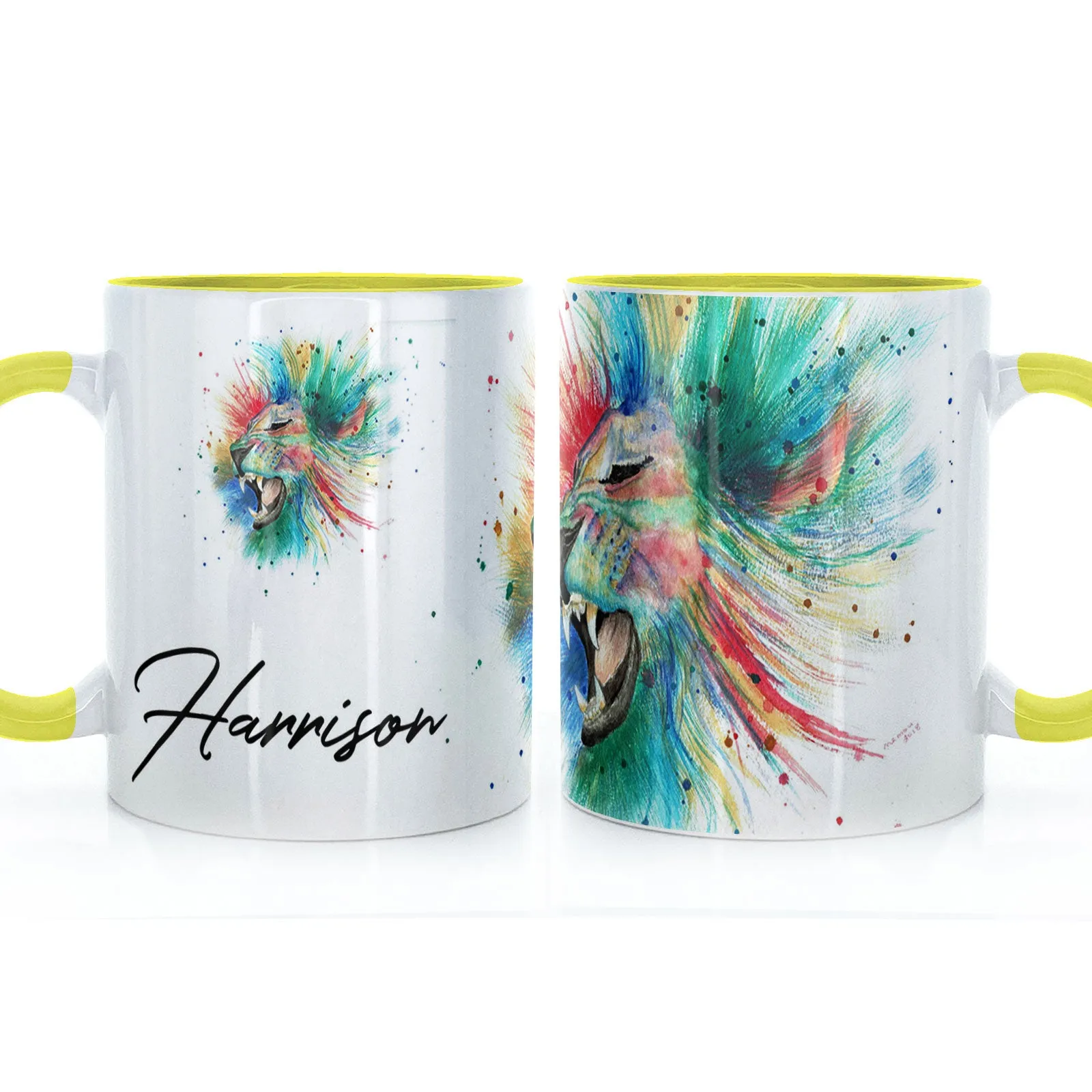 Personalised Mug with Stylish Text and Rainbow Lion