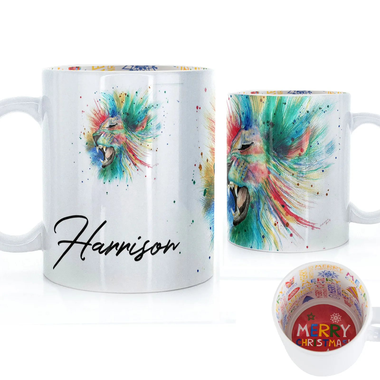 Personalised Mug with Stylish Text and Rainbow Lion