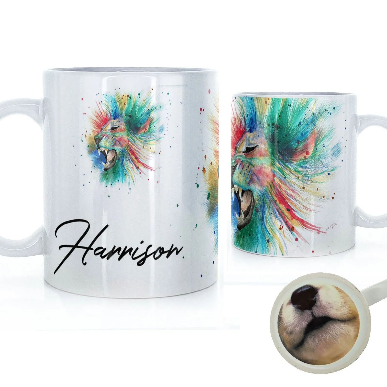Personalised Mug with Stylish Text and Rainbow Lion