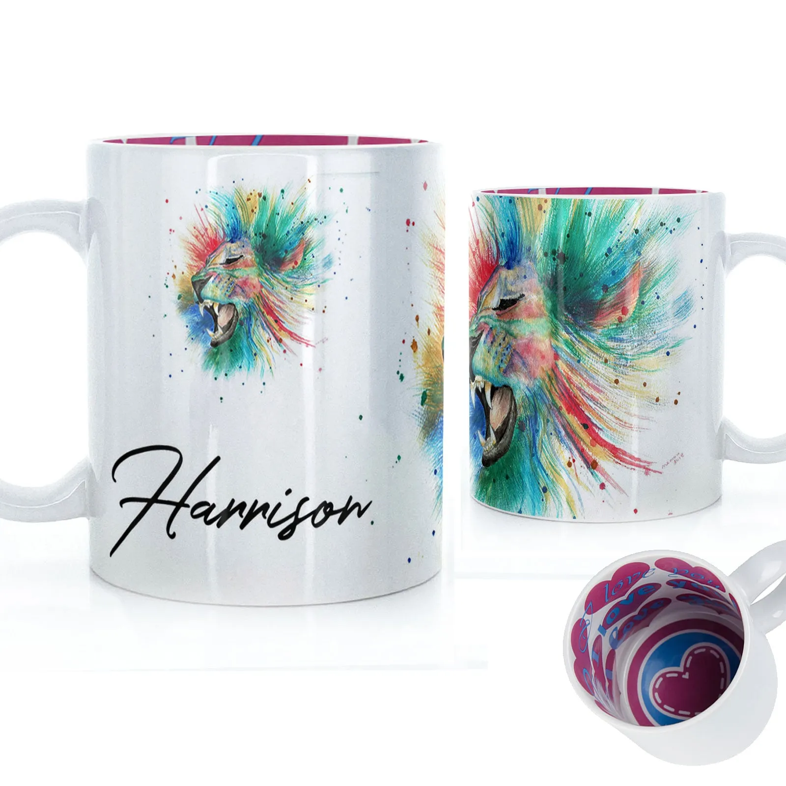 Personalised Mug with Stylish Text and Rainbow Lion
