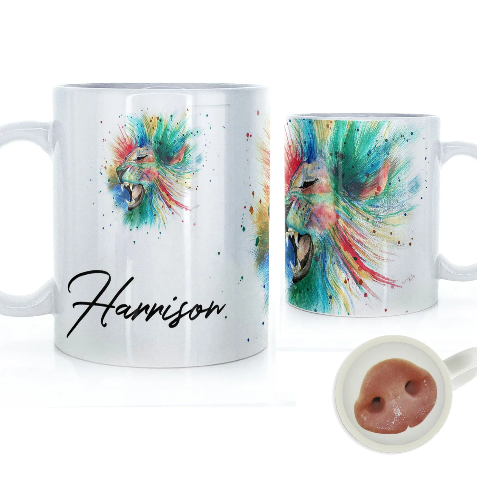 Personalised Mug with Stylish Text and Rainbow Lion