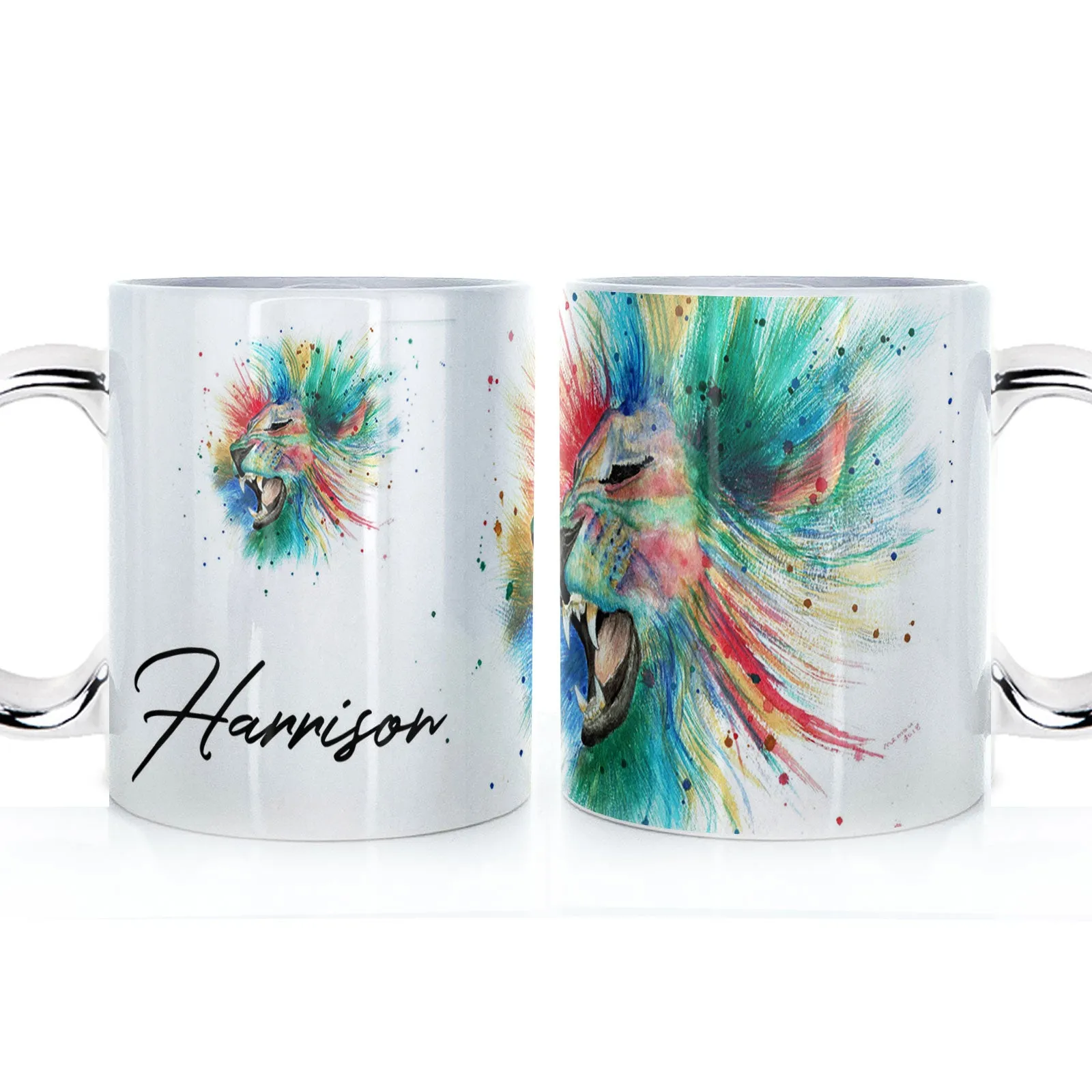 Personalised Mug with Stylish Text and Rainbow Lion