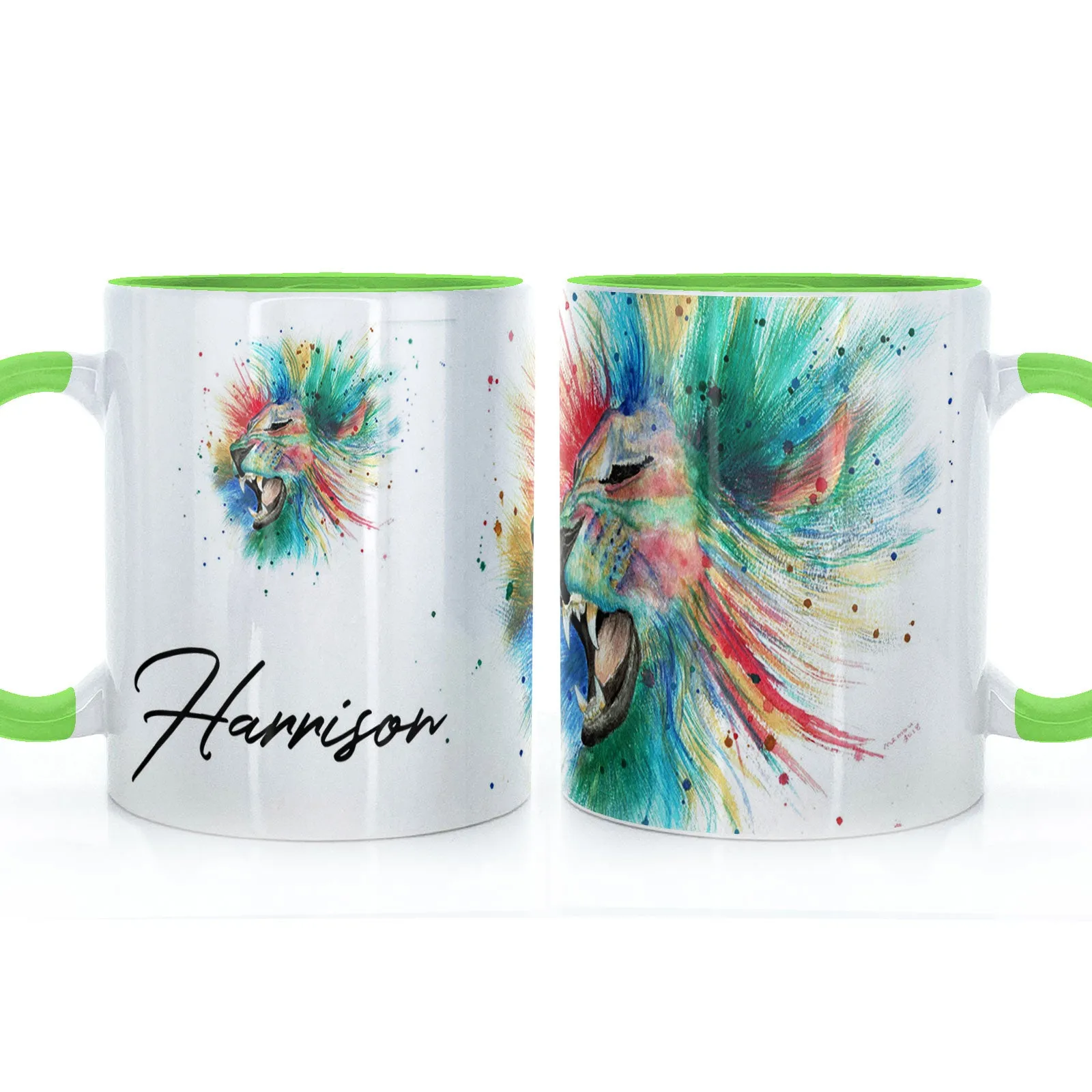 Personalised Mug with Stylish Text and Rainbow Lion