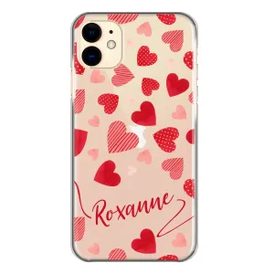 Personalised Sony Phone Hard Case with Polka Dot/Striped Hearts and Stylish Text