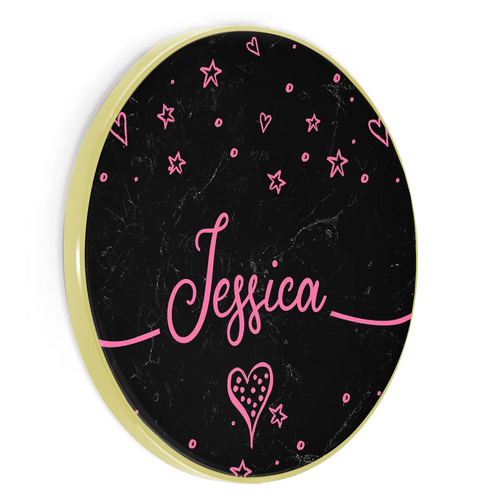 Personalised Wireless Charger with Pink Stylish text, Stars and Hearts on Black Marble