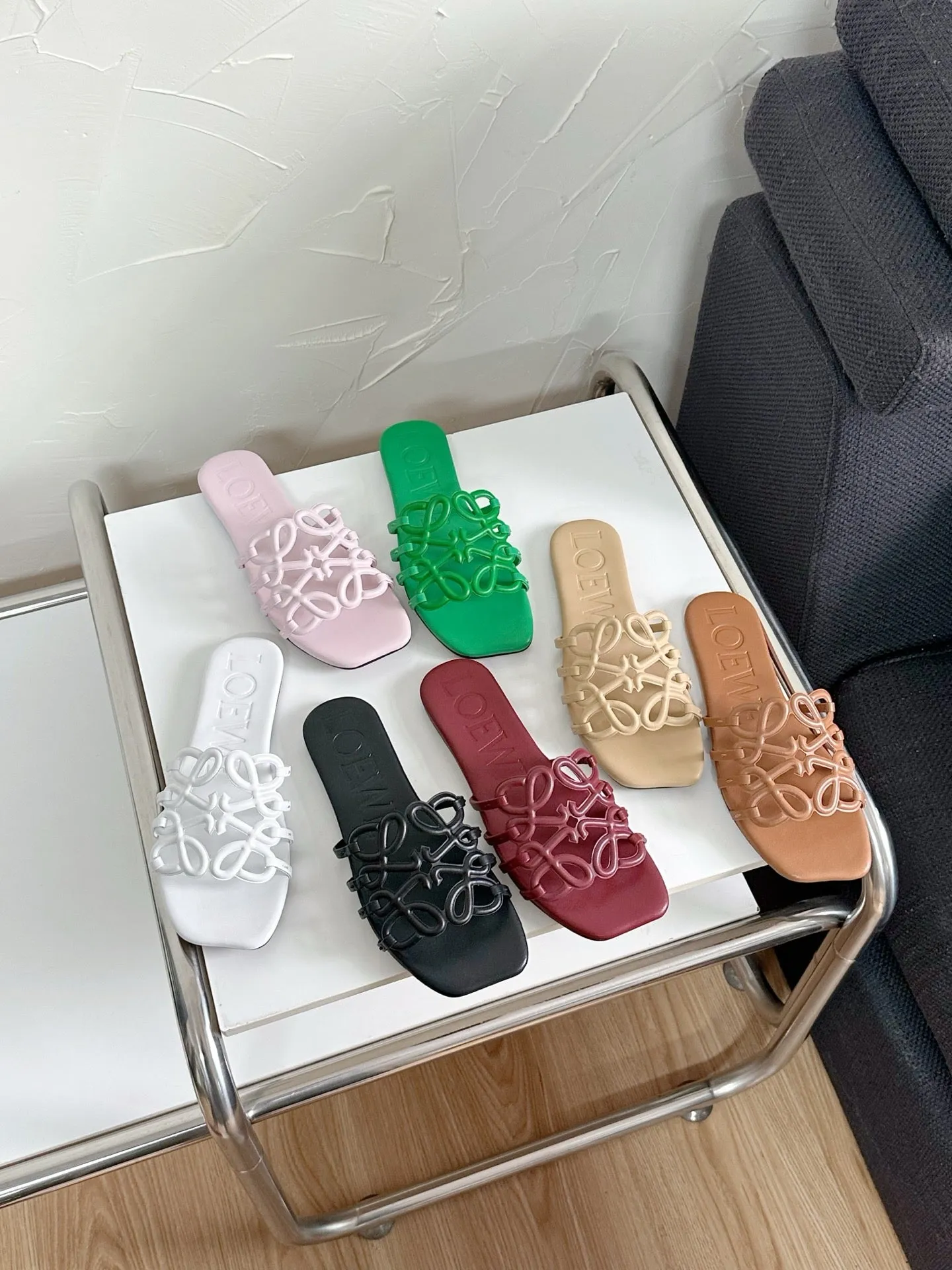 Petal Anagram Slide in White Soft Calfskin 273513