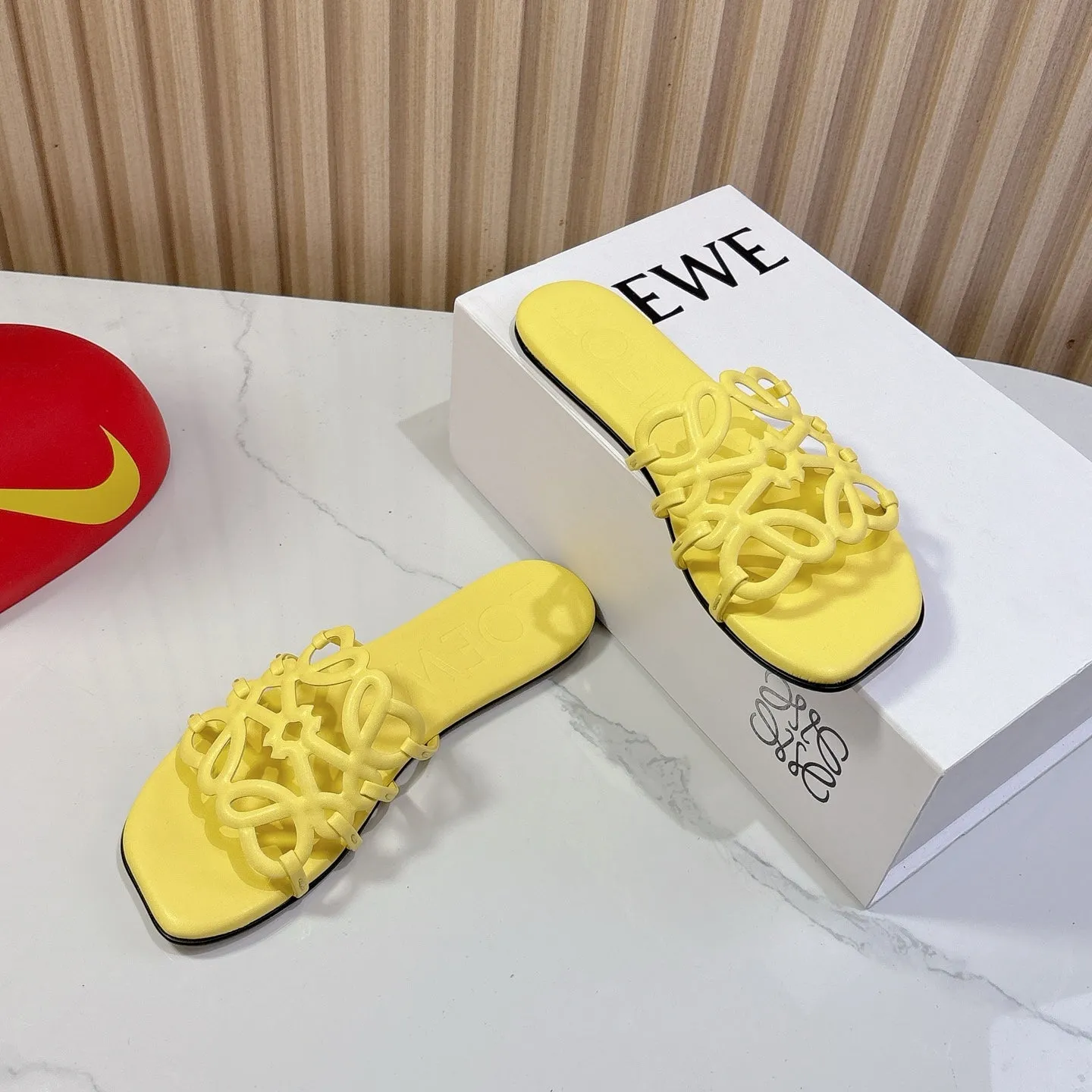 Petal Anagram Slide in Yellow Soft Calfskin 273742