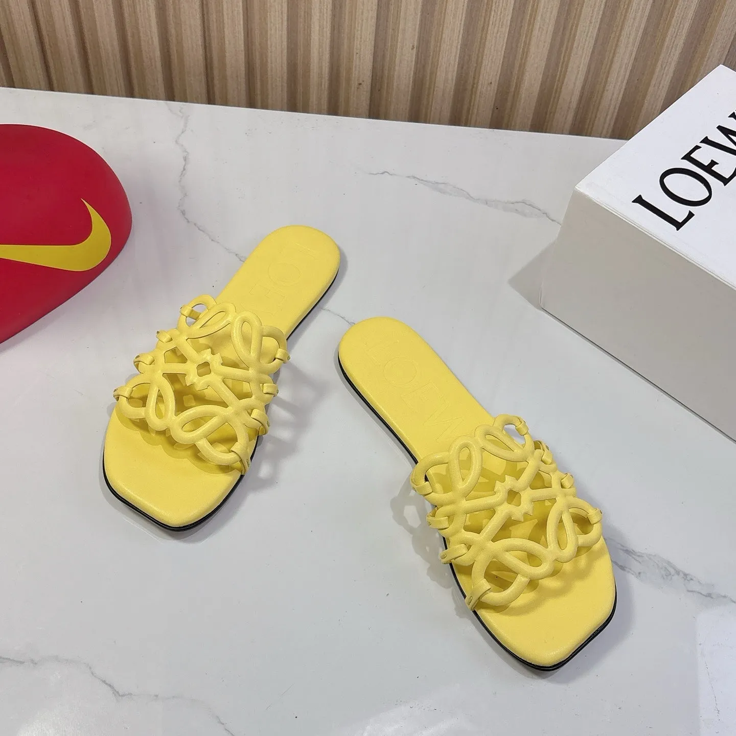 Petal Anagram Slide in Yellow Soft Calfskin 273742