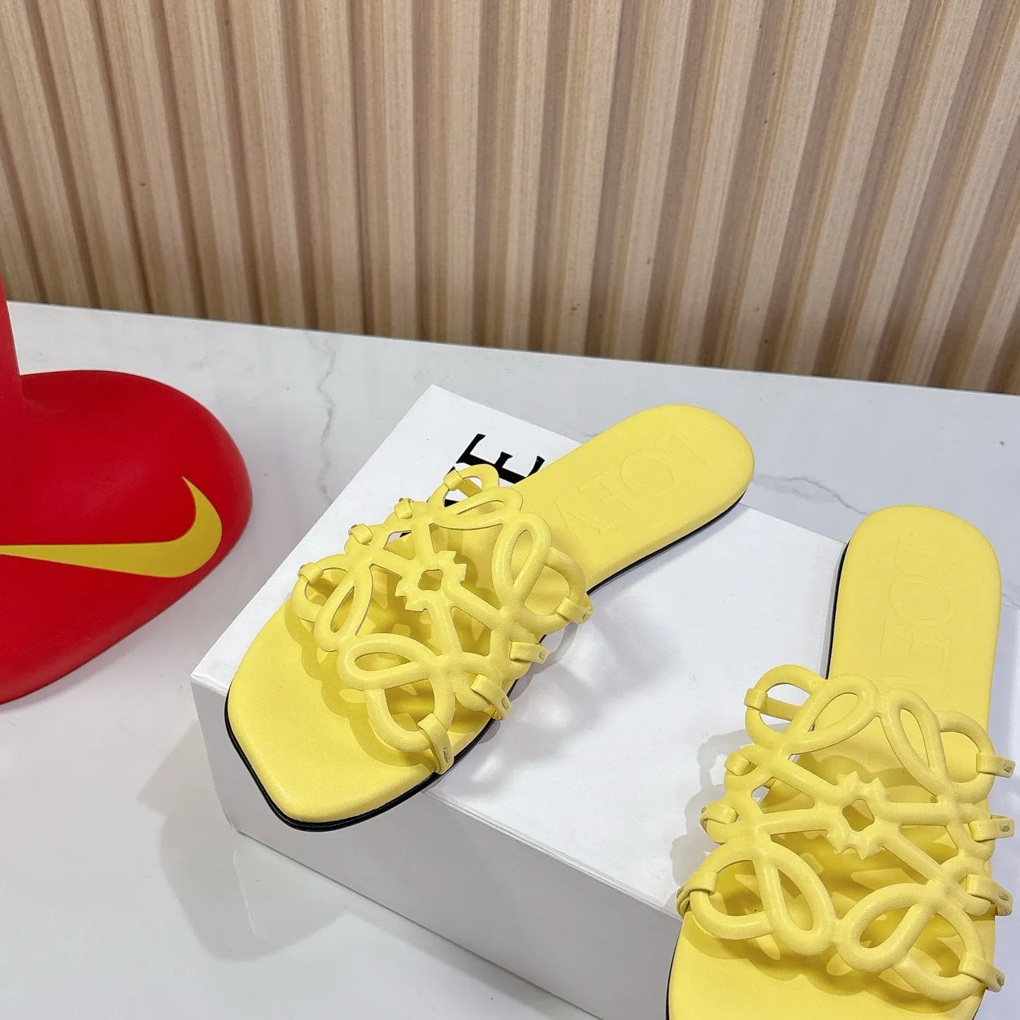 Petal Anagram Slide in Yellow Soft Calfskin 273742