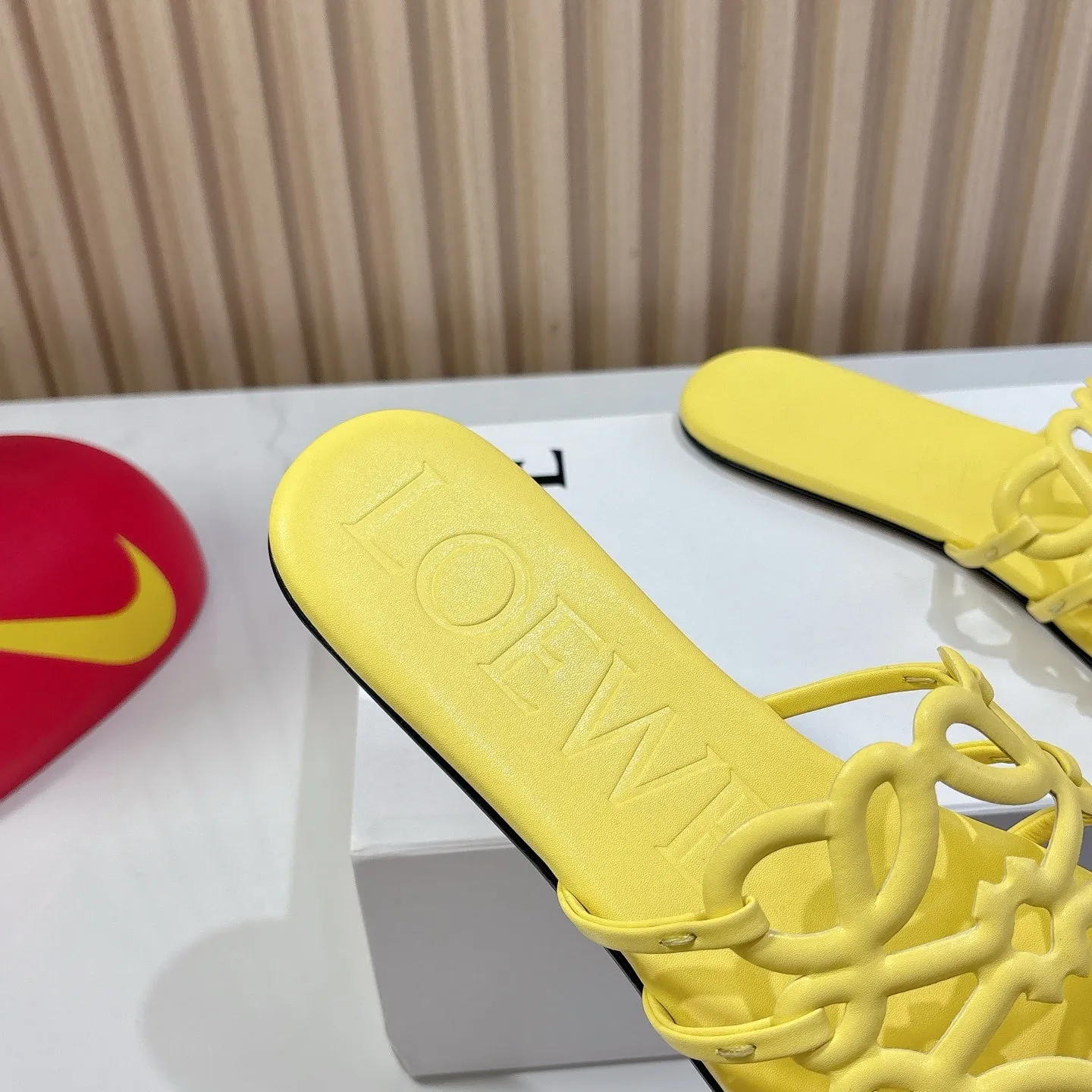 Petal Anagram Slide in Yellow Soft Calfskin 273742