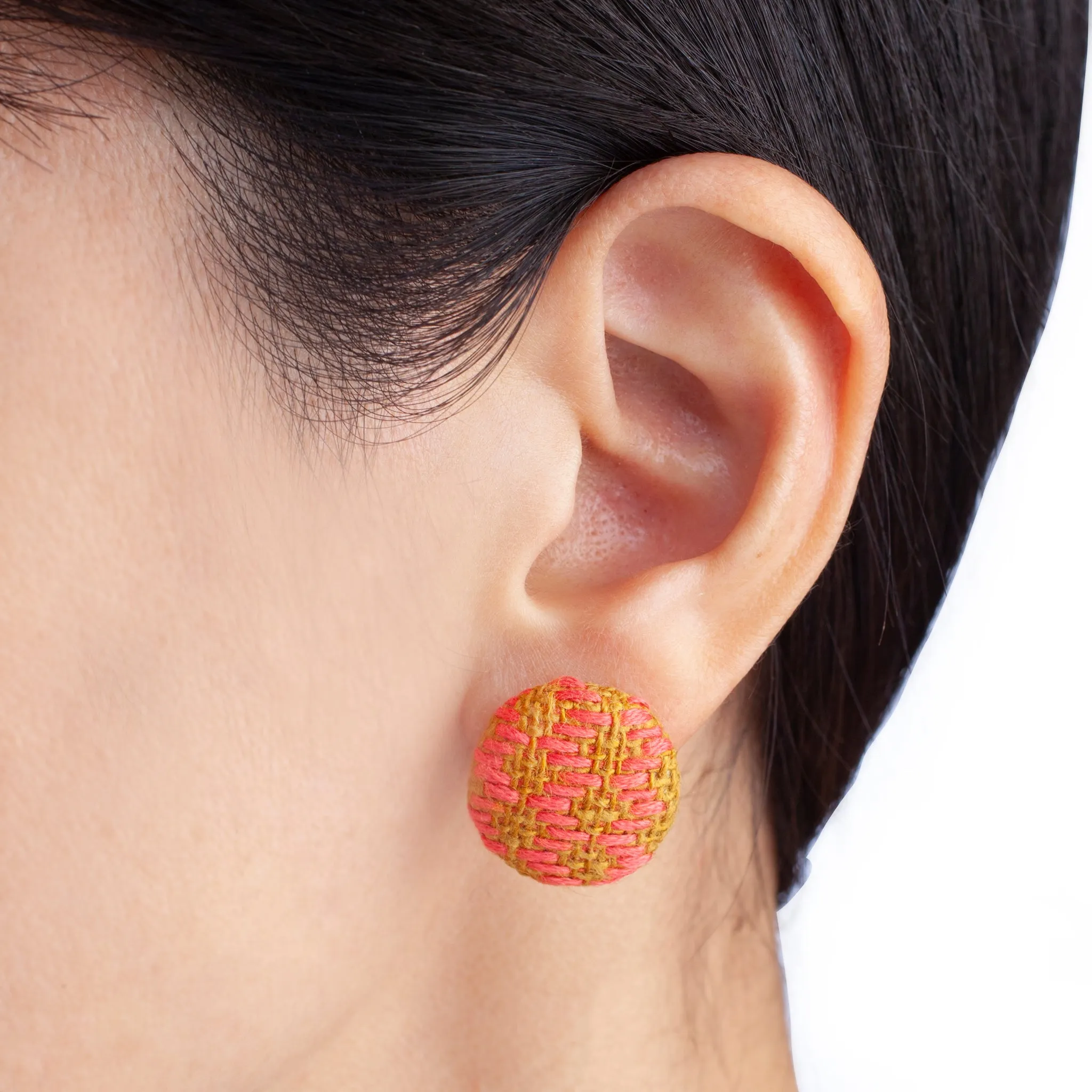 Pink and Coral Embroided Earrings