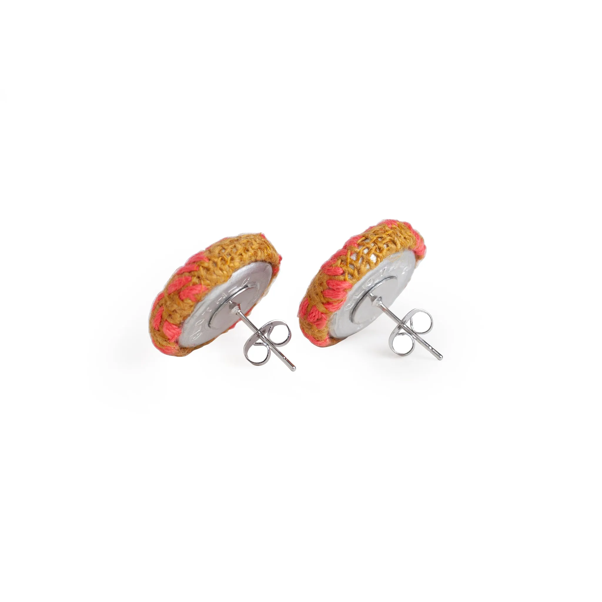 Pink and Coral Embroided Earrings