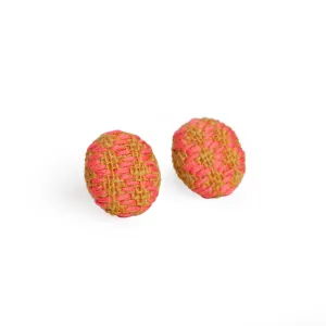 Pink and Coral Embroided Earrings