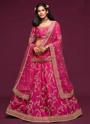 Pink And Gold Silk Embroidered Stylish Lehenga Choli