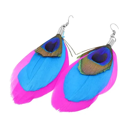 Pink Boho Peacock Feather Earrings