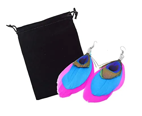 Pink Boho Peacock Feather Earrings