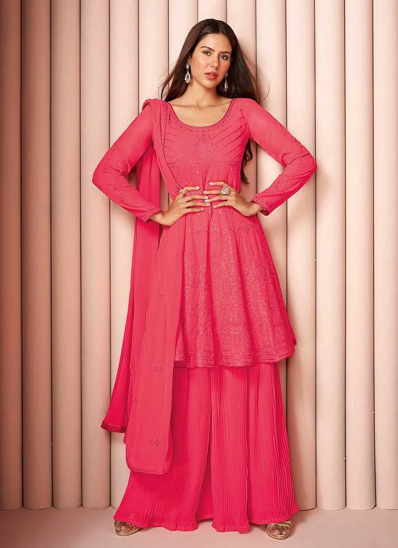 Pink Heavy Embroidered Stylish Sharara Suit