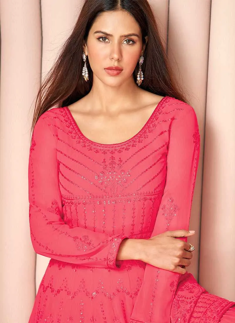 Pink Heavy Embroidered Stylish Sharara Suit