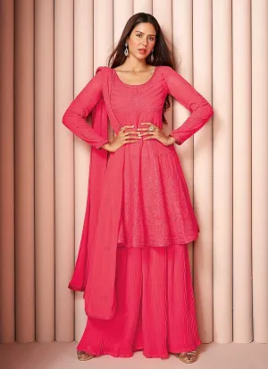 Pink Heavy Embroidered Stylish Sharara Suit
