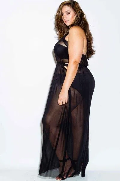 Plus Size Chic Seductive Sleeveless See Through Dress