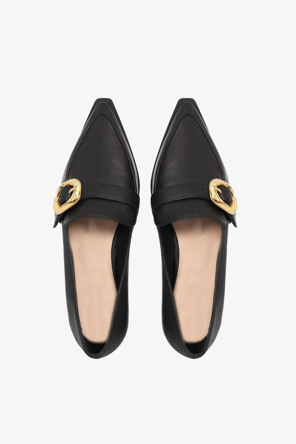 Poppy Black Leather Gold Buckle Loafer