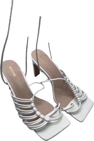 PrettyLittleThing White Pu Toe Loop Knot Side Detail Lace Up Flat Heeled Sandals UK 4 EU 37 👠
