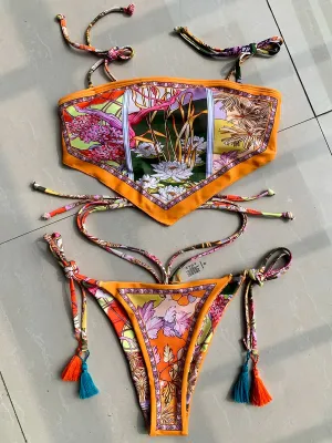 Printed Crop Top Bikini Brazilian Style Swimwear Stylish Trendy Swimsuit Two-Piece High Cut Bathing Suit