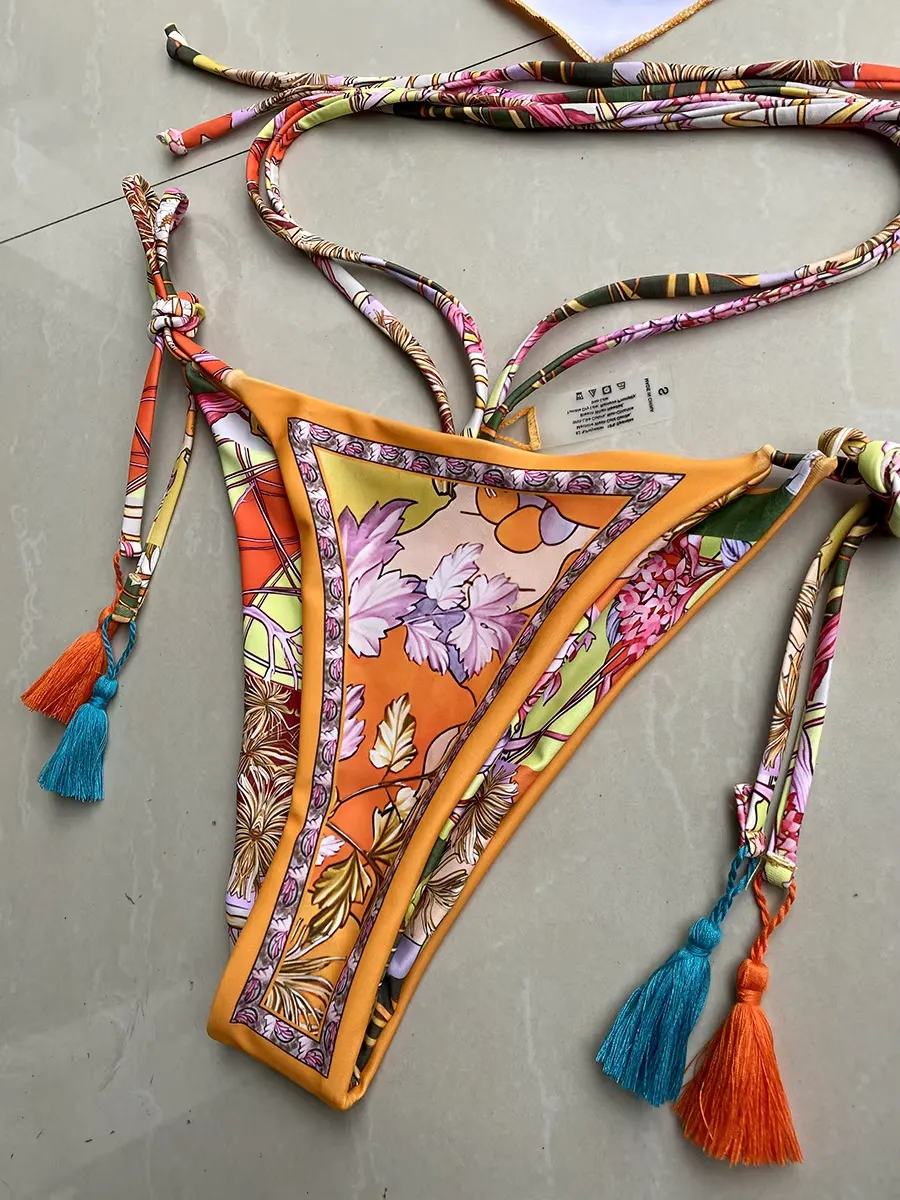 Printed Crop Top Bikini Brazilian Style Swimwear Stylish Trendy Swimsuit Two-Piece High Cut Bathing Suit