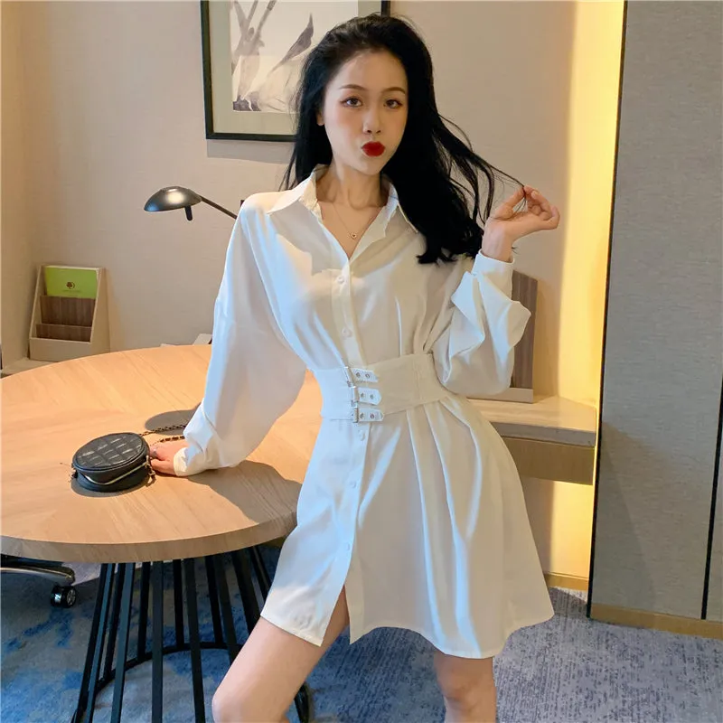 "CHIC BLACK/WHITE LONG SLEEVE" SHIRT DRESS K102504