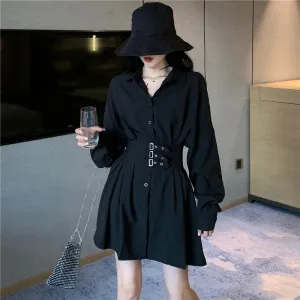 "CHIC BLACK/WHITE LONG SLEEVE" SHIRT DRESS K102504