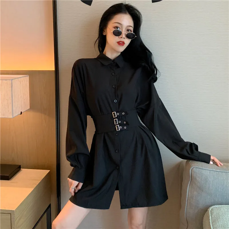 "CHIC BLACK/WHITE LONG SLEEVE" SHIRT DRESS K102504