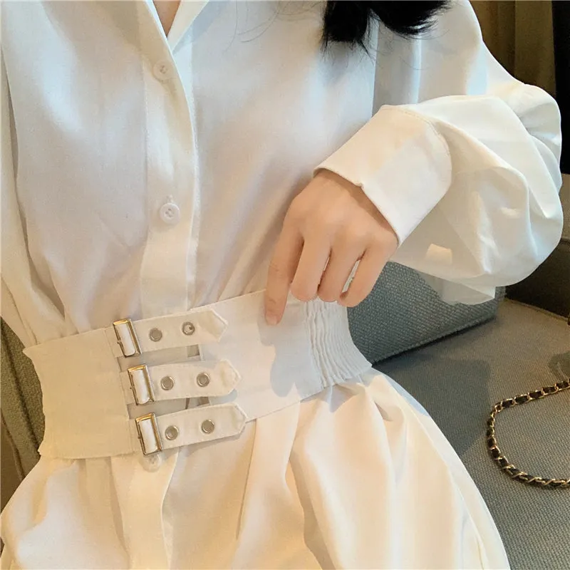 "CHIC BLACK/WHITE LONG SLEEVE" SHIRT DRESS K102504