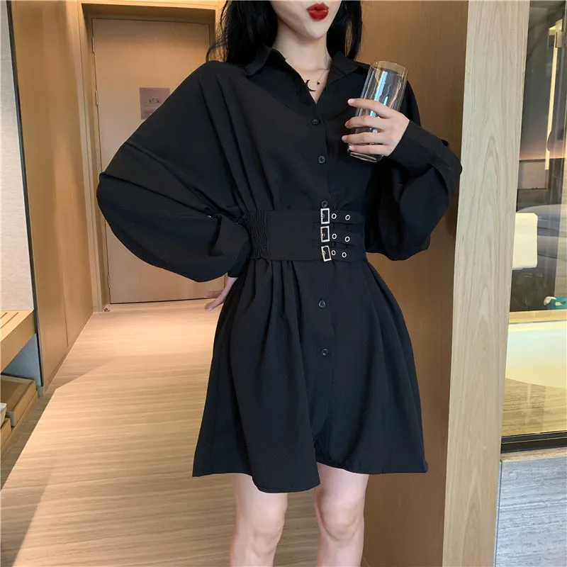 "CHIC BLACK/WHITE LONG SLEEVE" SHIRT DRESS K102504