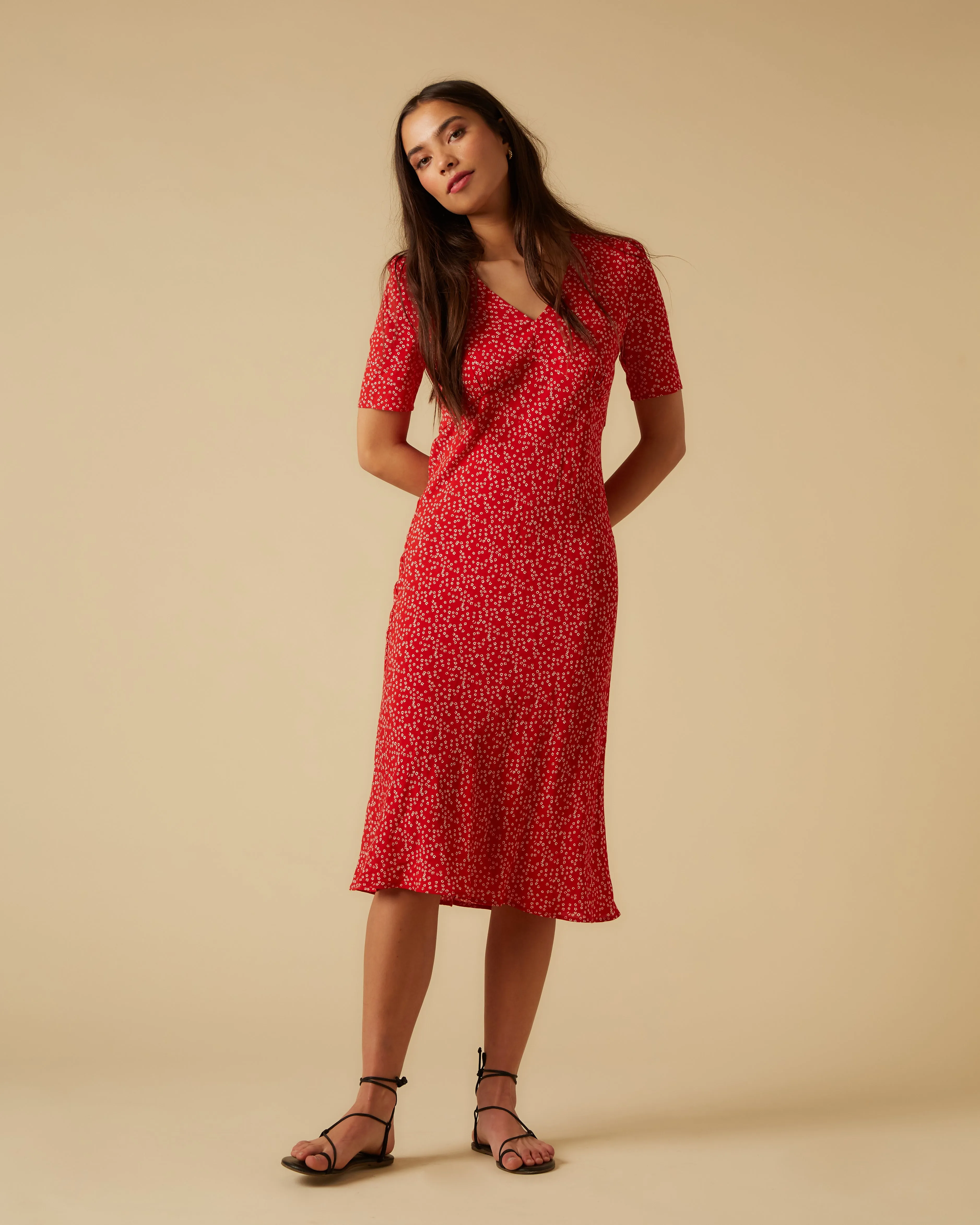 Raquel dress, Red Micro Ditsy