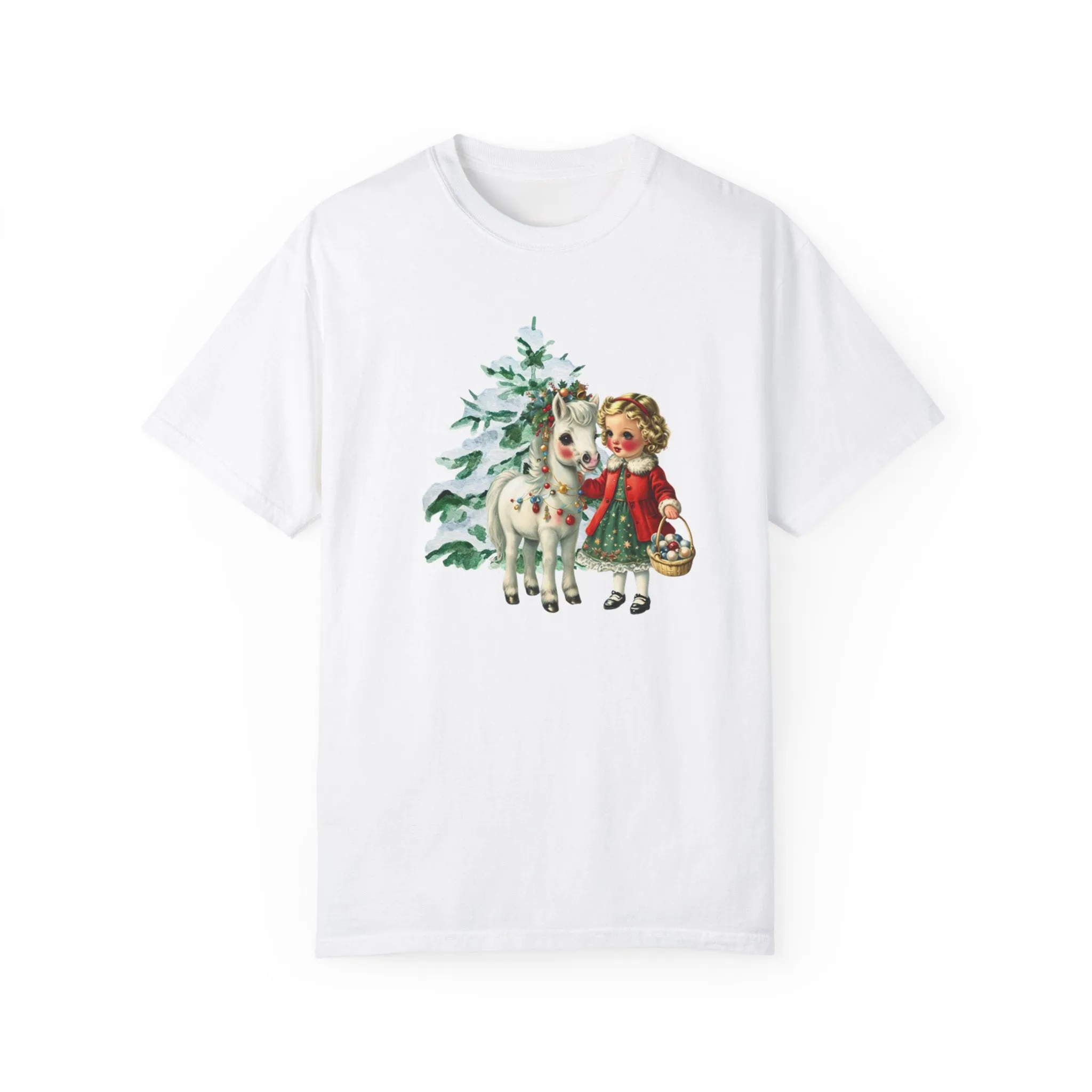 Retro 1950s Vintage Christmas Girl and Pony Horse Shirt