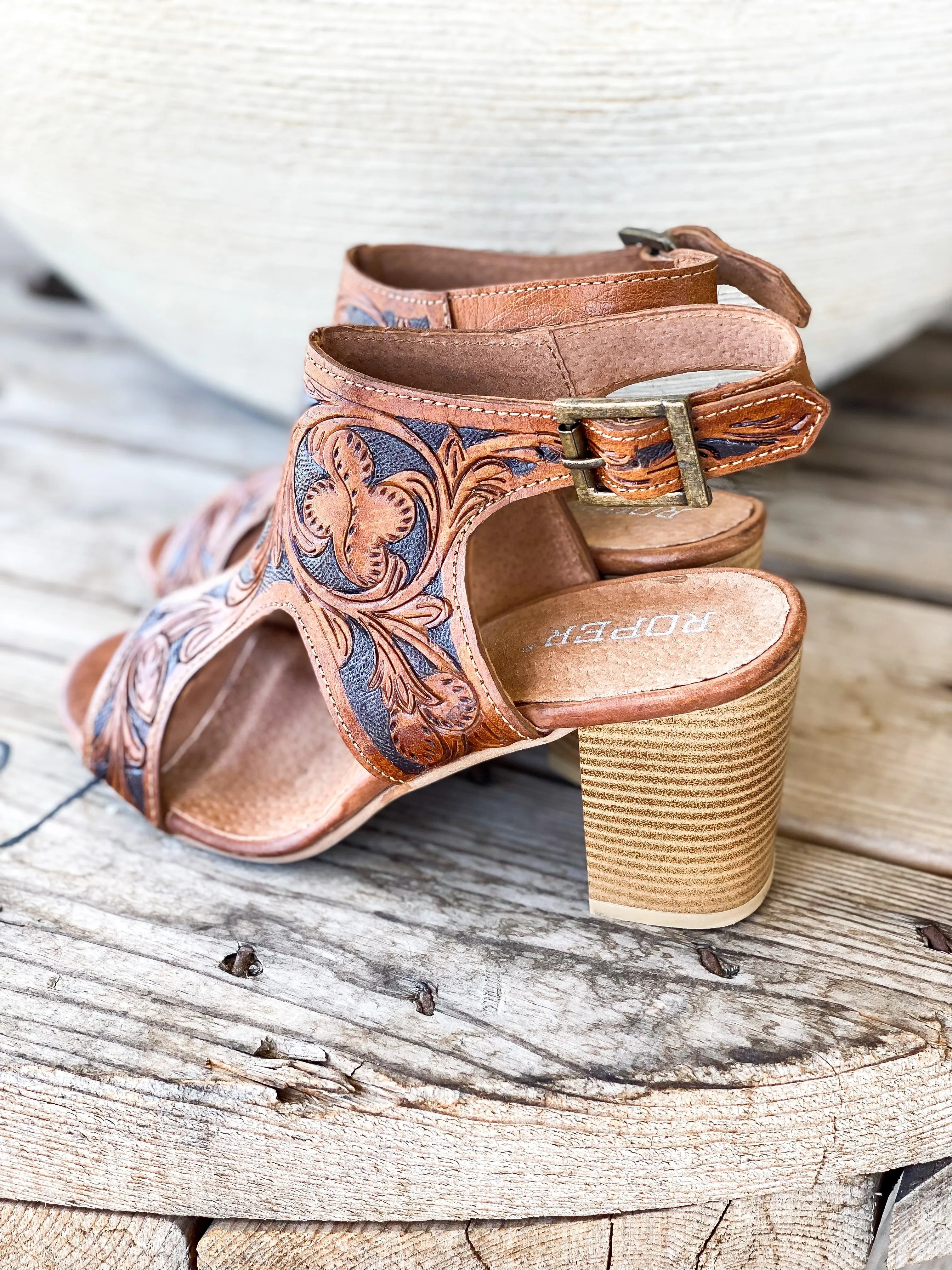 Roper Miki II Leather Tooled Wedge