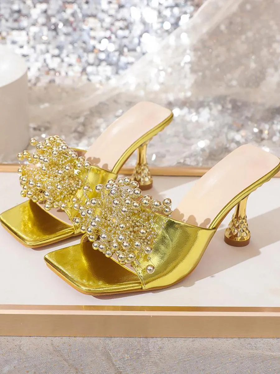 Sexy Floral Electroplating Square Head High Heel MHE1094