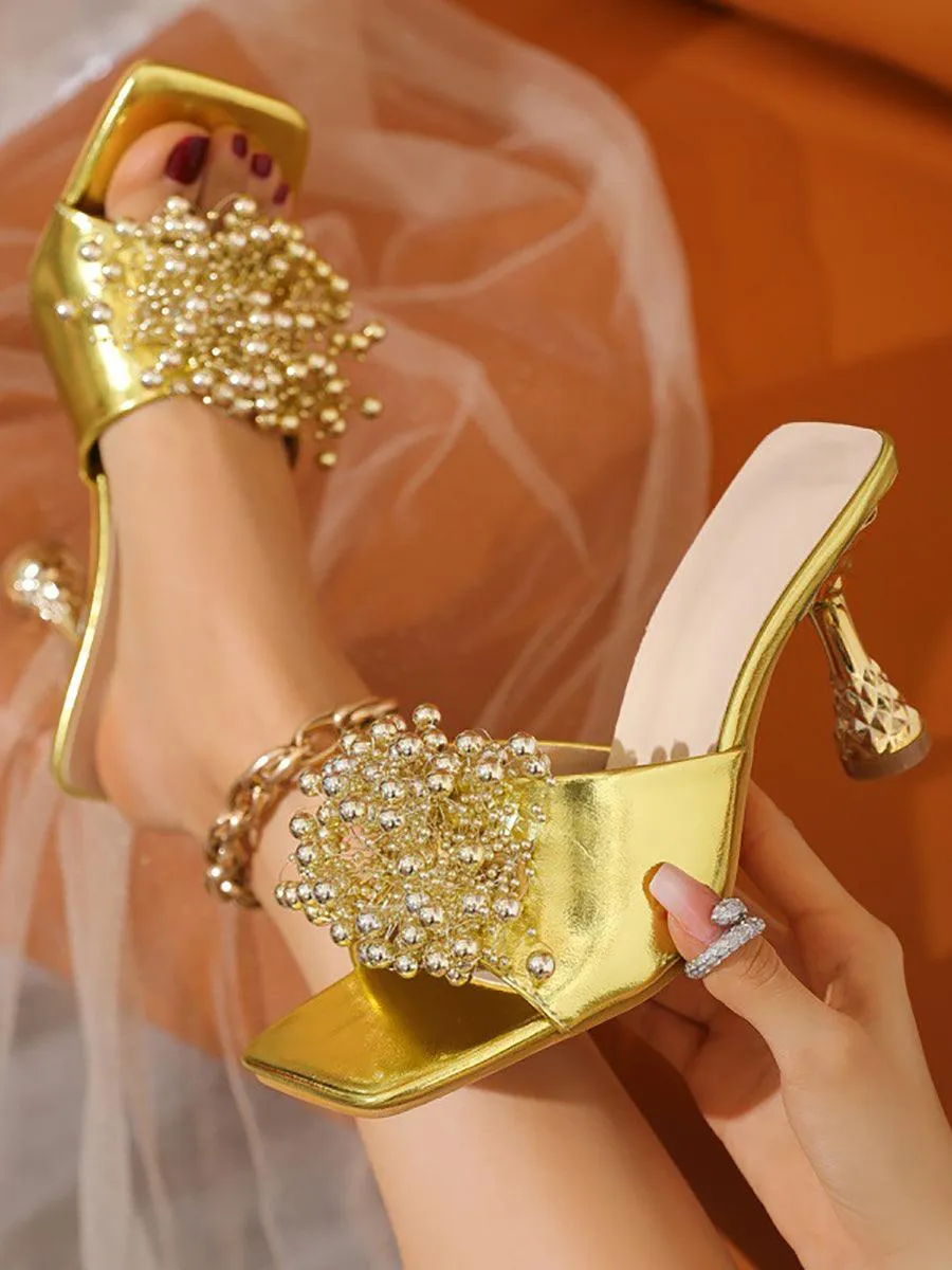 Sexy Floral Electroplating Square Head High Heel MHE1094