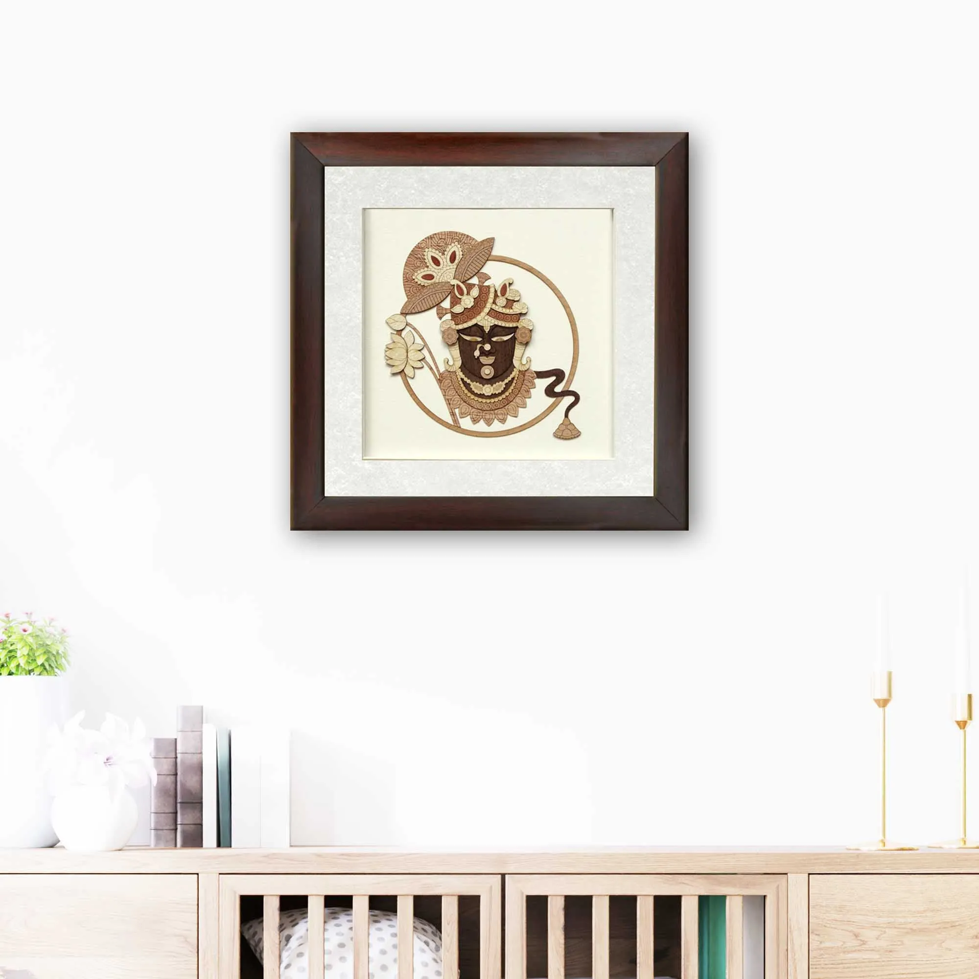 Shreenathji Wood Carving Wall Art, Wood Carving Frame, 3D Wall Art