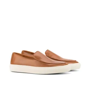 Sneaker Mocassin Belge en cuir marron clair