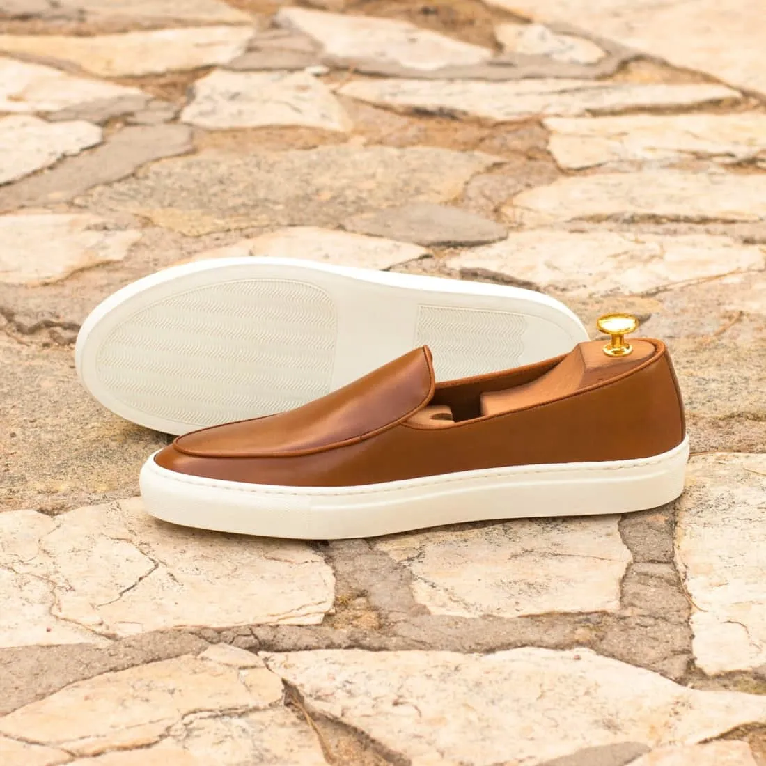 Sneaker Mocassin Belge en cuir marron clair