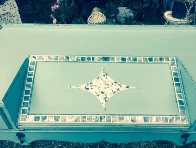 SOLD! Vintage Secretary Desk, Green/Blue/ Mother of Pearl Mosaic Inlay