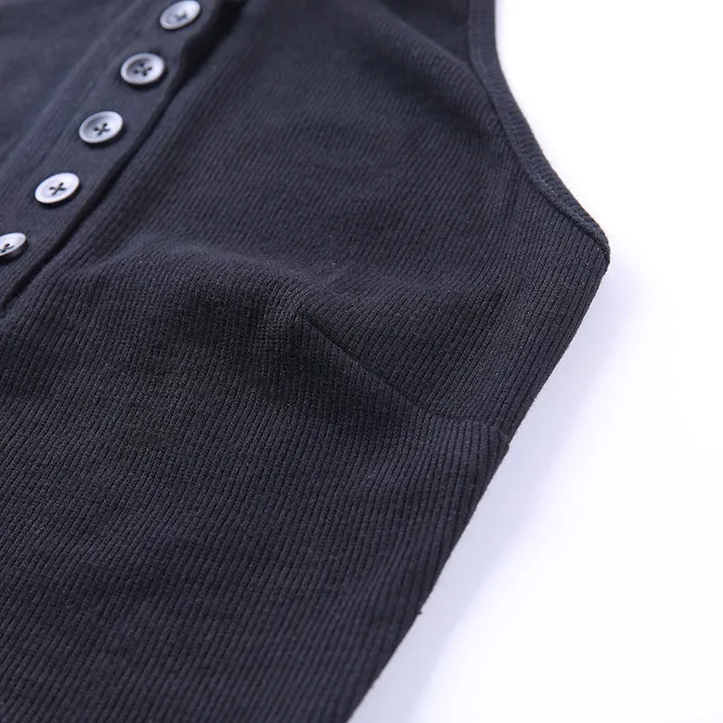 Solid-colored lapel stylish open umbilical top female bare-back small vest