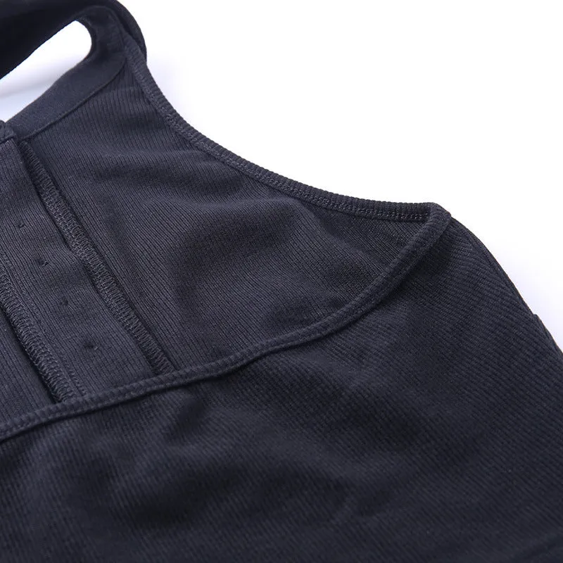 Solid-colored lapel stylish open umbilical top female bare-back small vest