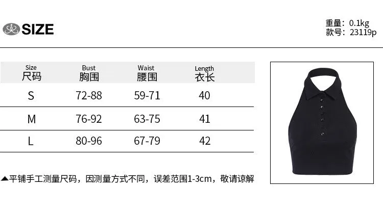 Solid-colored lapel stylish open umbilical top female bare-back small vest